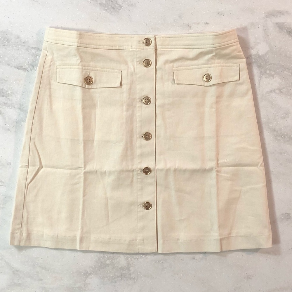 NWT J. Crew Linen Blend Button A-Line Skirt Size 10